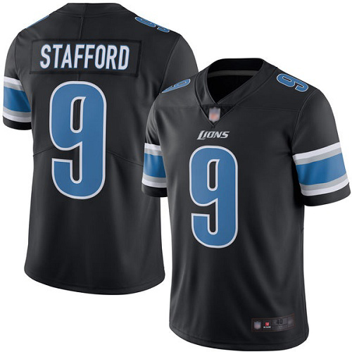 Detroit Lions Limited Black Men Matthew Stafford Jersey NFL Football 9 Rush Vapor Untouchable